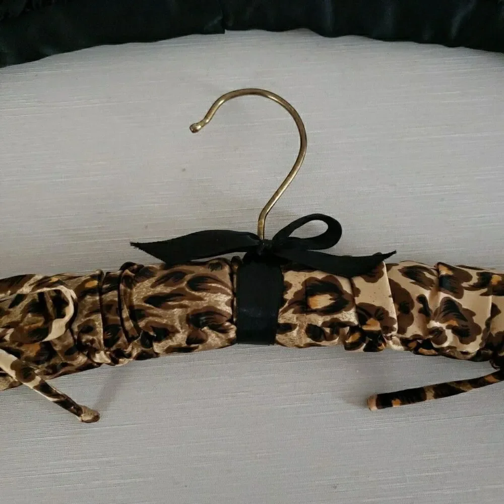 Padded Satin Fabric Covered Clothes Lingerie Hangers Brass Hook Wood Arms VTG